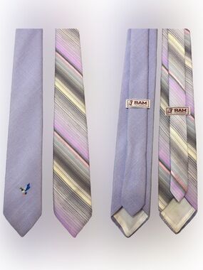 Vintage Ram Tie Maker Set of 2 Men’s Ties Purple Pastels